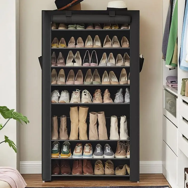 SONGMICS HOME Shoe Rack, 7/9 Tier Shoe Organizer with Nonwoven Fabric Cover, Shoe Storage Shelf for 40-50 Pairs of Shoes, Entryway, Suitable for Sneakers, High Heels, Flats, and Boots