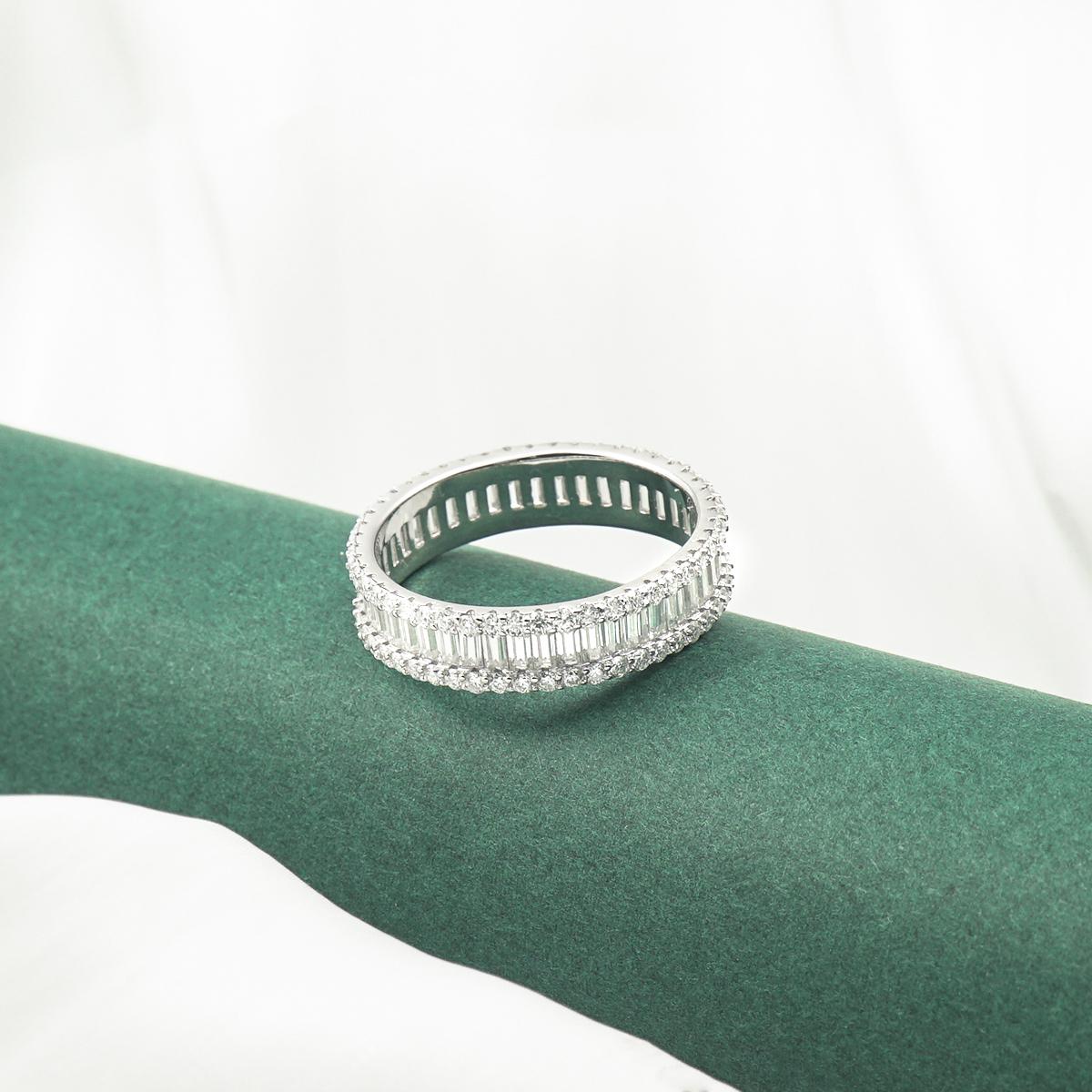 Delzzad Baguette Round Cut Eternity Ring Lab-Created Moissanite Ring S925 Sterling Silver Moissanite Jewelry Perfect Christmas Gift