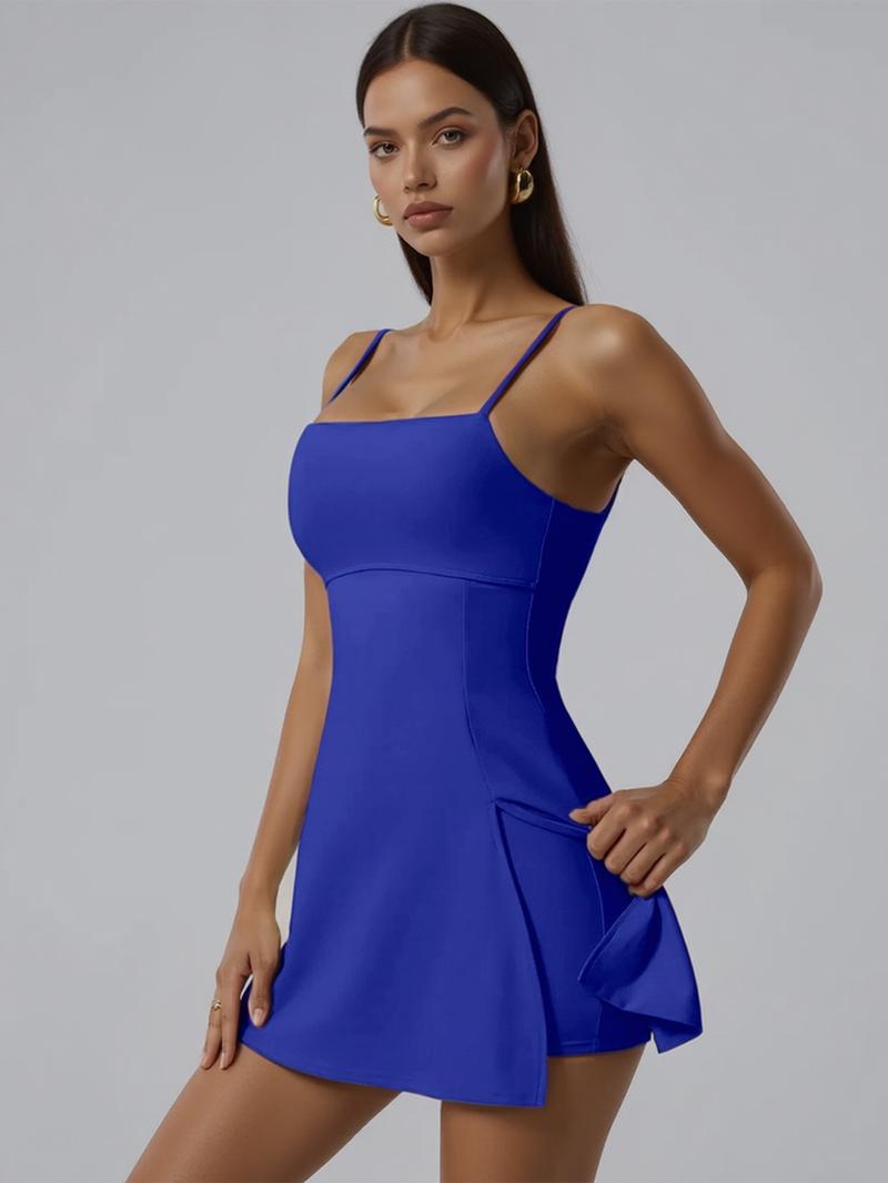 Women's Sports Dress with Built-In Bra Adjustable Straps Side Slit High-Low Hem for Golf Yoga Tennis Outdoor Activewear Stretchy Fabric for Tummy Control Support Yoga Apparel