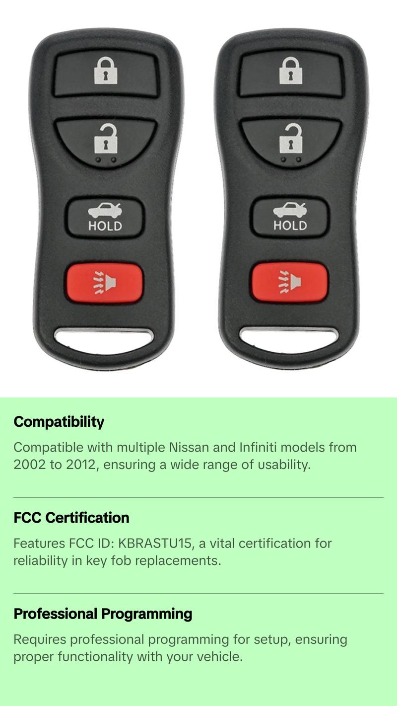 2002 - 2012 Nissan Remote Control 4B FCC# KBRASTU15 (2 Pack)