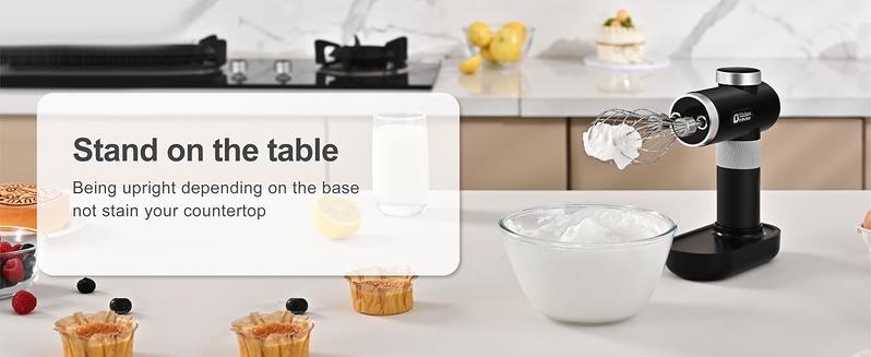 Cordless Hand Mixer, Electric Mixer Handheld Digital Display 7 Speed Rechargeable with Stainless Steel Attachments Whisks Beaters Dough Hooks & Storage Base, Blender for Baking, Eggs