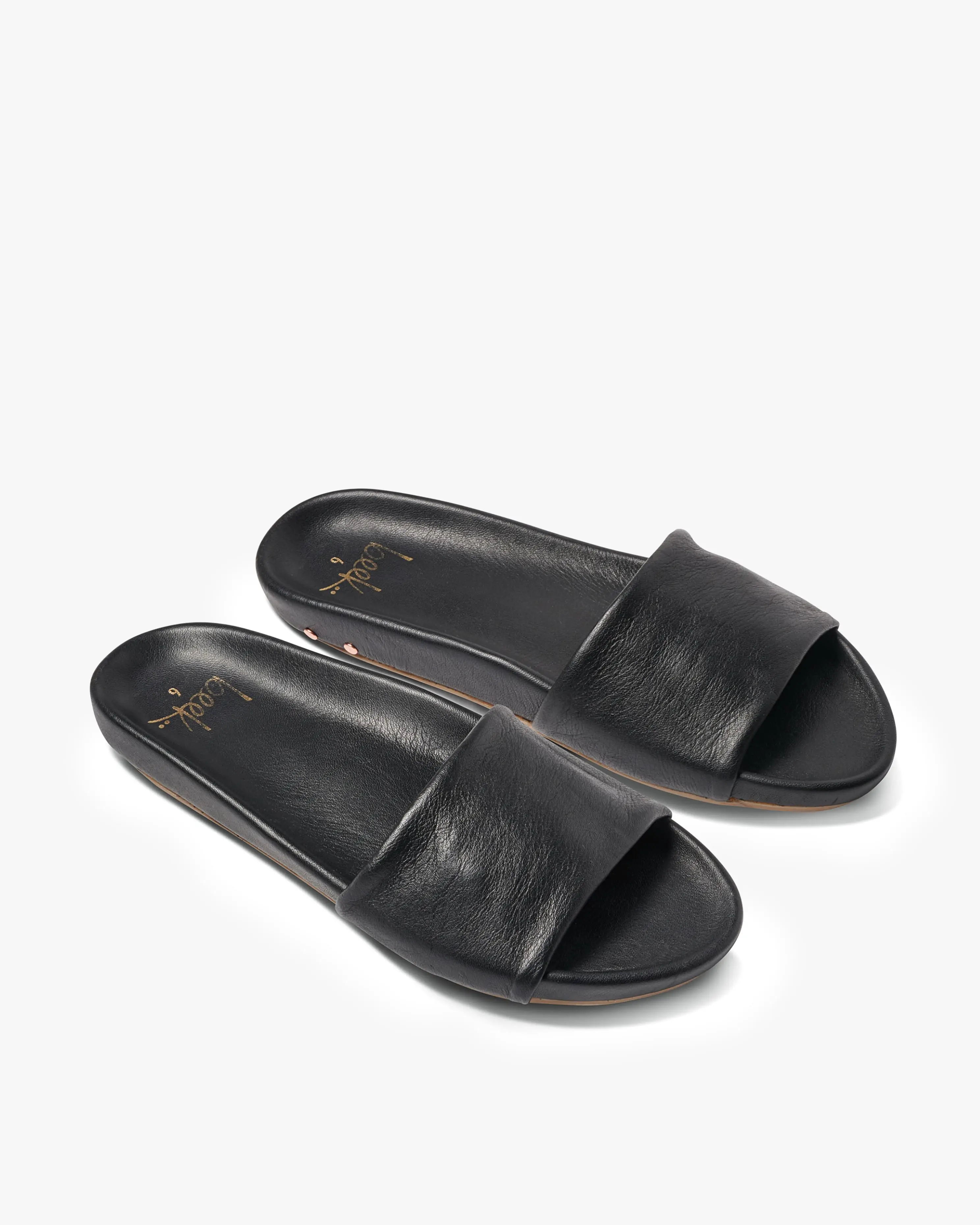 beek GALLITO - Black Women's Leather Slide Sandals with Memory Foam Footbed & Rubber Outsole for Comfortable Walking