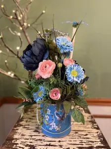 Floral Blue Bucket Planter