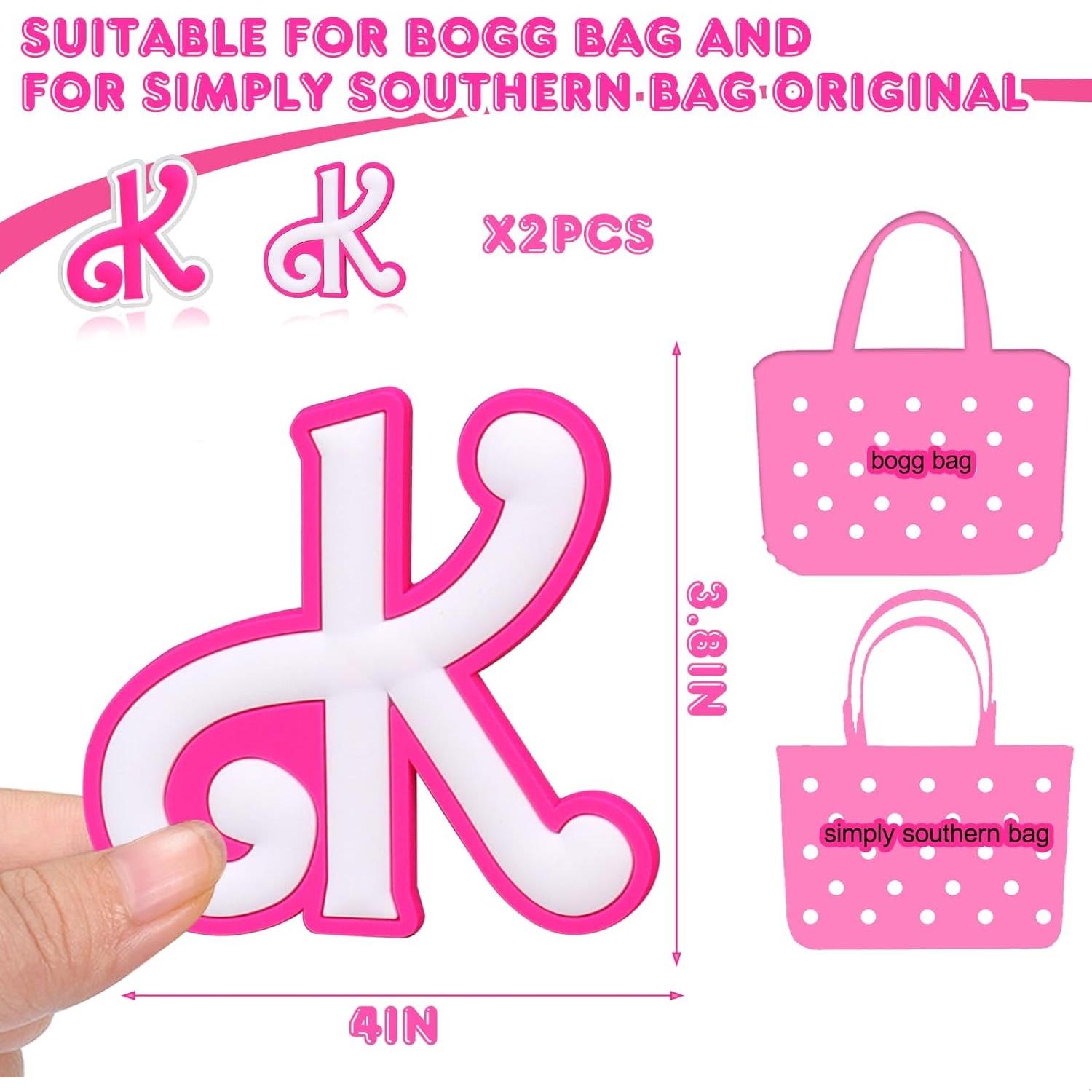 2Pcs Pink Personalized Letter Charm for Bogg Bag - A-Z Alphabet Decorative Charm Insert Accessories for Simply Southern Bag Original & Tote Beach Bags