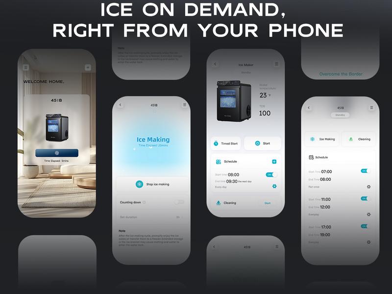 ecozy WiFi Smart Nugget Ice Maker Countertop, Full-Color Smart Panel Ice Machine, 44 lbs/Day, Pull-Out Water Tank, Self-Cleaning