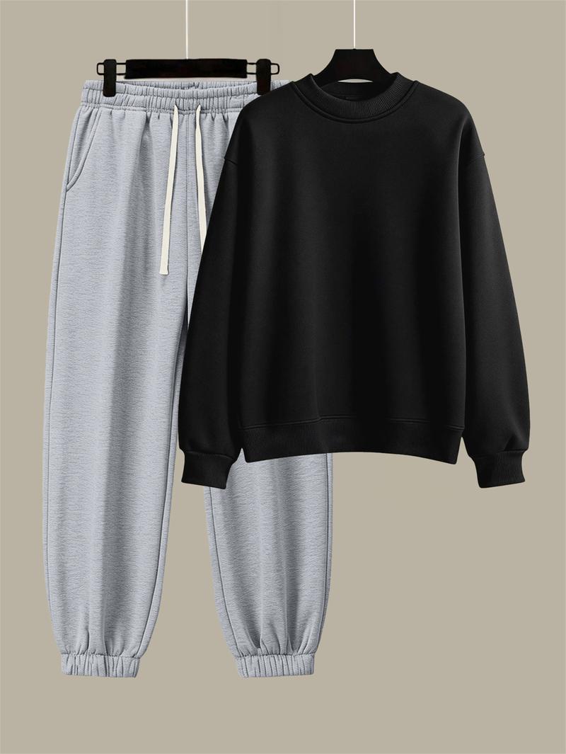 Men's Cotton Solid Color Casual Tracksuit Set Loose Fit Crew Neck Sweatshirt with Matching Jogger Pants for Fall Winter Comfortable Menswear Outfit for Outdoor Activities Sporty Commute Fitness and Relaxed Everyday Wear Men's Cotton Solid Color Casual Tracksuit Set Loose Fit Crew Neck Sweatshirt with Matching Jogger Pants for Fall Winter Comfortable Menswear Outfit for Outdoor Activities Sporty Commute Fitness and Relaxed Everyday Wear