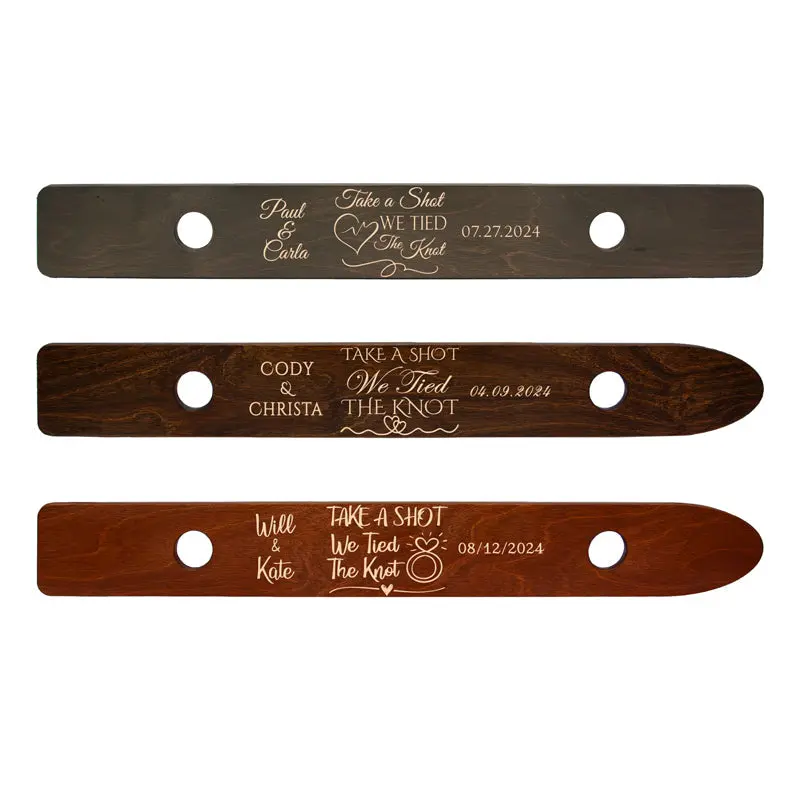 Sturdy Engraved Couple Customized Handcrafted 2-Person Wooden Shot Ski with Glasses Set - Adult Drinking Game, Wedding Decor Sign with "Take A Shot, We Tied The Knot" Inscription, Home Decor Plaque, Handmade, Wooden Board, One Set
