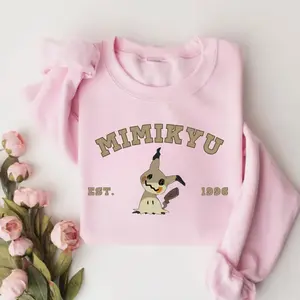 [Made In USA], Mimikyu PKM Character Graphic, Anime Crewneck Sweatshirt, Gamer Aesthetic Streetwear, Casual Everyday Wear, Soft Fleece Cozy Comfort Fit