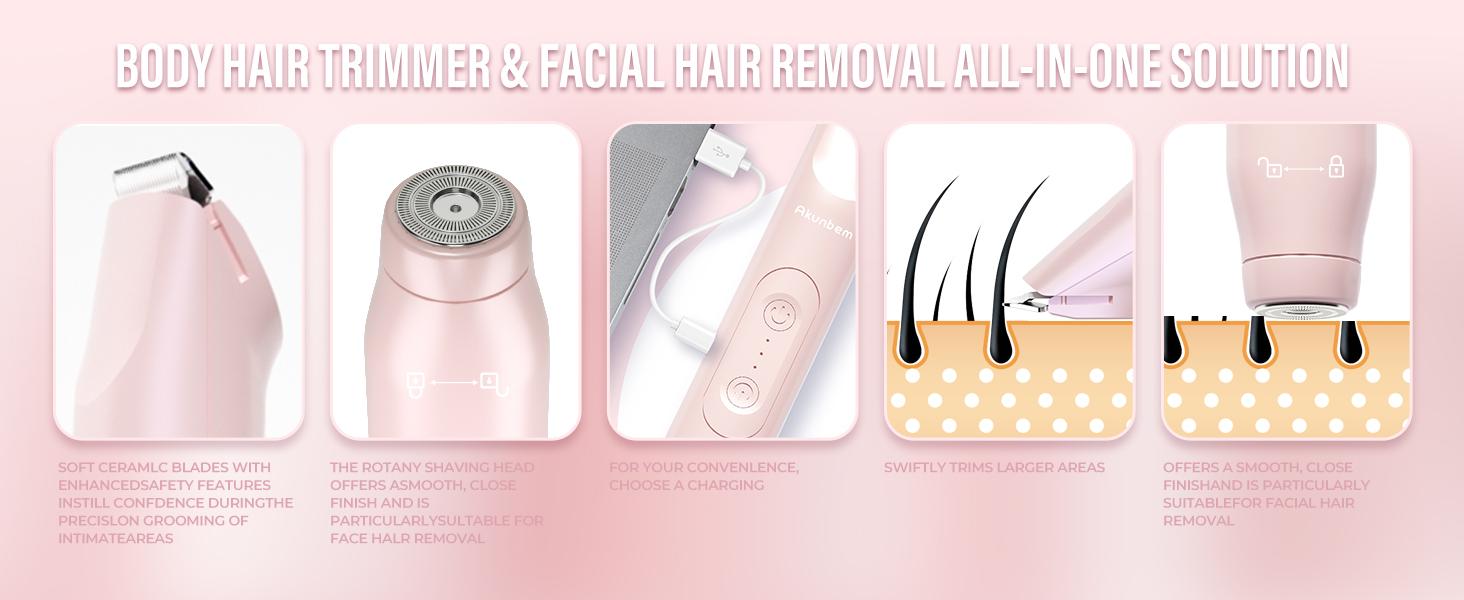 Electric Bikini Trimmer for Women, Rechargeable 2 in 1 Body & Facial Hair Removal, Waterproof Wet & Dry Use Trimmer for Women