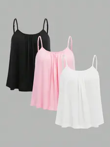 Comfortable, skin-friendly loose camisole three-piece set — basic tank tops in black, pink, and white; casual, versatile base layer tops