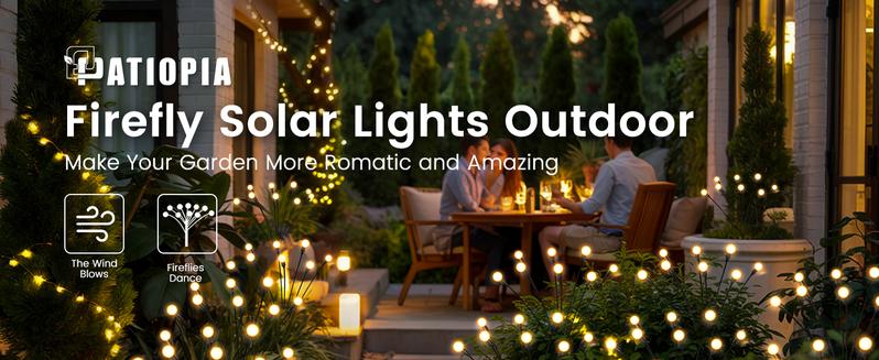 Solar Garden Lights, LED Swaying Solar Lights Outdoor Waterproof, Warm White Firefly Outdoor Decorative Lights, Garden Decor, Yard, Patio, Pathway Decoration Gardening Gifts