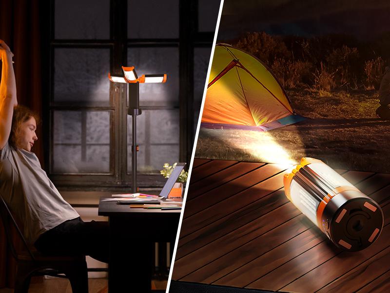 OGERY 10000mAh Camping Light with Power Bank - Rechargeable 2200 Lumens Dimmable Work Light, Emergency Light & Detachable Tripod (1.75-6.5 Ft) for Outdoor, Hiking, Home & Emergency