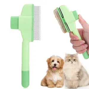 Pet Hair Removal Comb with Release Button for Cats and Dogs, De-Shedding Brush with Long & Short Stainless Steel Teeth for Efficient Hair Removal