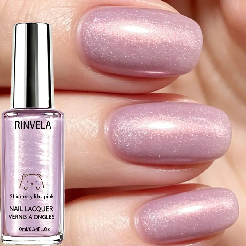 Shimmer Lilac Pink Nail Polish, Soft Metallic Fine Shimmer Formula, Quick-Dry 10ML Lacquer for DIY Manicure