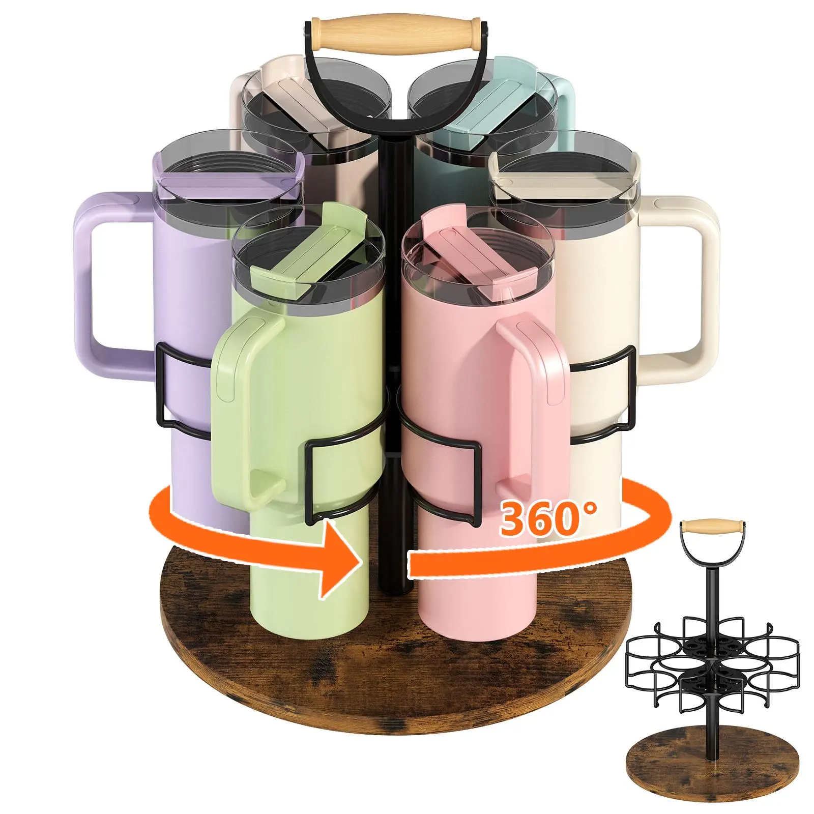 Hexagonal Rotating Glass Cup Organizer Racks for Cup Holder with Handle 360° Rotating Suitable for Insulated Cup Storage Water Bottle Storage Kitchen Living Room Dining Room