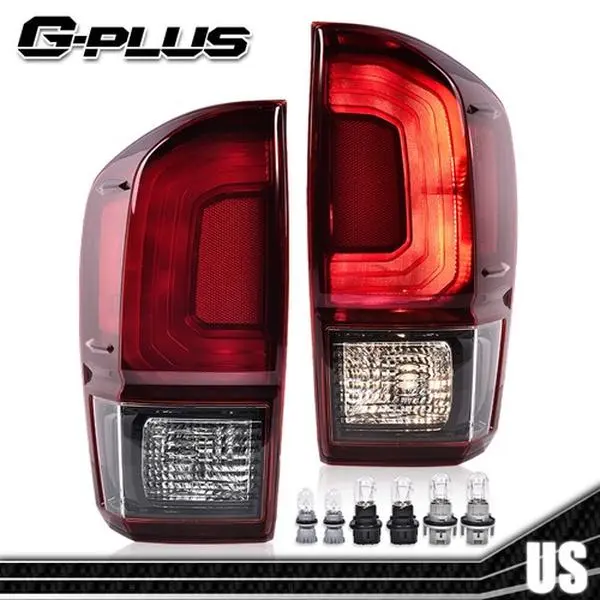 G-PLUS Red/Black LED Blinker Tail Light Assembly, Left+Right Rear Brake Lamps, Compatible with 16-2022 Toyota Tacoma