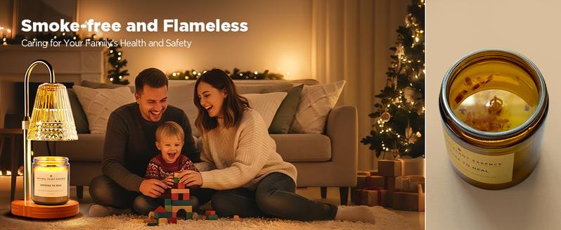 TATAANTY Candle Warmer Lamp with Timer Dimmable, Height-Adjustable Candle Warmer with 2 Bulbs, Melt Wax Warmer Lamp, House Warming Gifts New Home,Gifts for Women, Golden Glass Shade, Wood Base