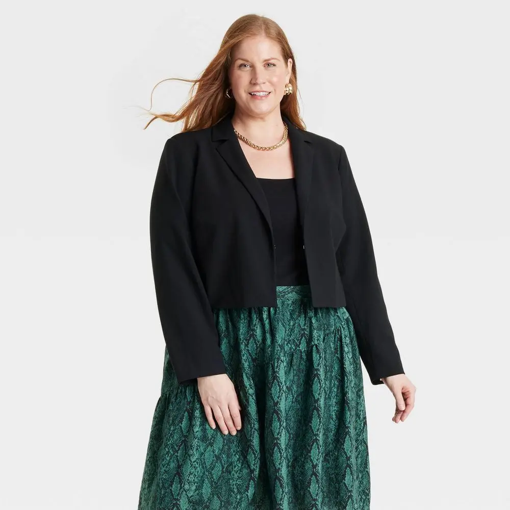 Women's Cropped Blazer - Ava & Viv Black 3X