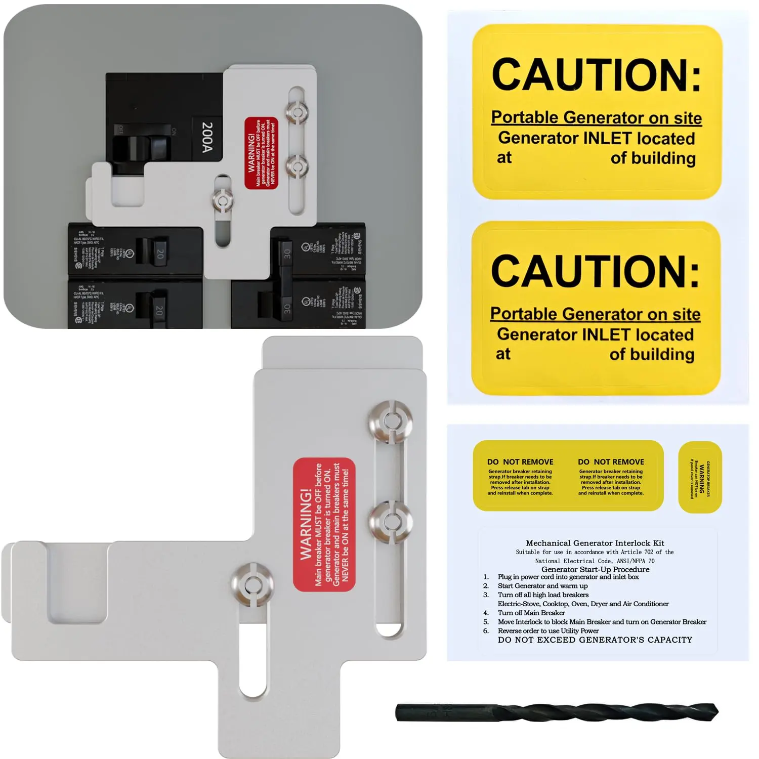 Generator Interlock Kit Compatible with Siemens or  150&200Amp Panels