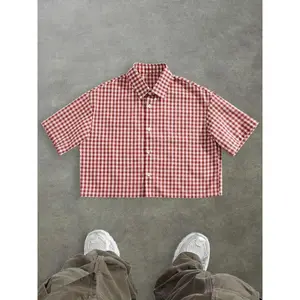 Men's regular checkered printed short sleeved shirt, casual retro style top, suitable for daily wear, suitable for all seasons