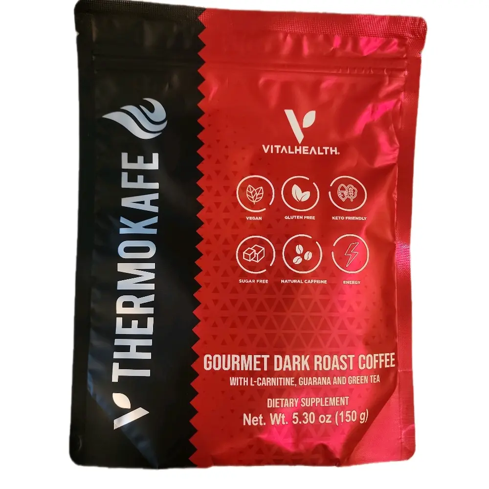 VitalHealth V-THERMOCAFE Coffee Gourmet Dark Roast with L-Carnitine Guarana & Green Tea Natural Energy Boost 5.30 oz