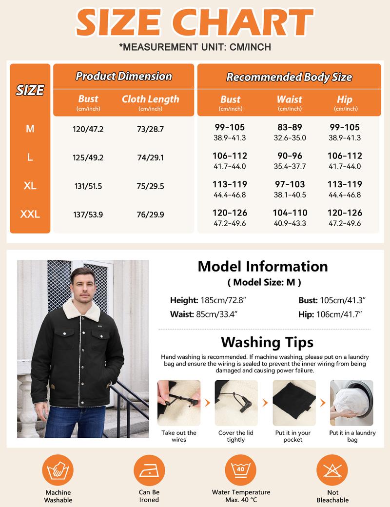 HEEKPEK Heated Jacket for Men with 18400mAh Long-Lasting Battery, 5-Zone Heated Sherpa Lined Coat for Outdoor