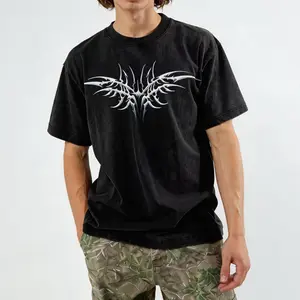 Spring Summer Couple Street Style Thorn Wing Print Loose Crew Neck Short Sleeve T-Shirt