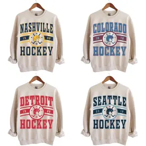 Vintage 90s All Team Hockey fan Sport Sand Sweatshirt, Retro All Team Hockey, Ice Hockey Shirts, Game Day Menswear Classic Fabric