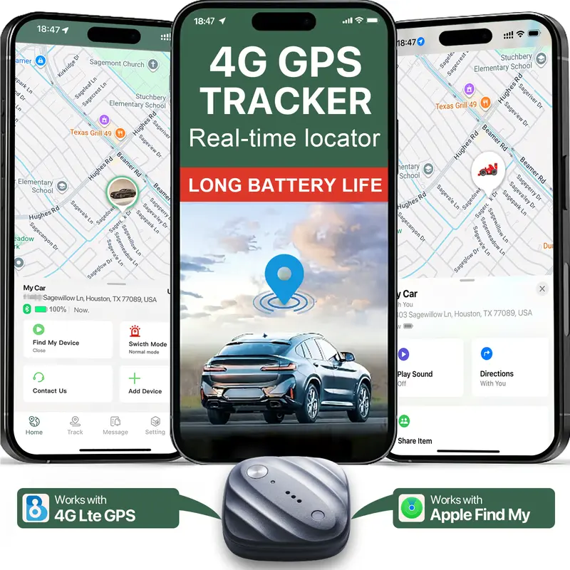Small Vehicle GPS Tracker - Waterproof 4G LTE + Apple Find My Compatible, for Car/Person/Pet/Item Tracking (Worldwide Coverage) | Smart Alerts, Discreet Tracking Device (Subscription Required)