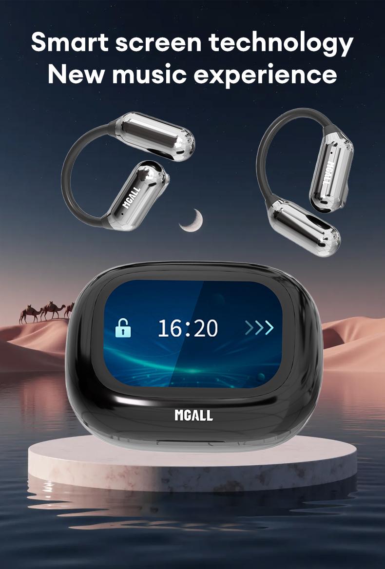 MGALL C18 Open-Ear Wireless Headphones with 2025 Bluetooth 6.0 for Faster, More Stable Connection & Lower Power Use, LED Full-Color Touch Smart Screen, ENC Noise Cancellation, Remote Photography, Anti-Loss Function, Audio Earbuds for Music & Calls