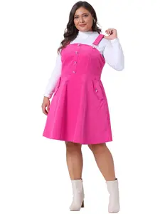 Agnes Orinda Plus Size Corduroy Pinafore Short Dress Adjustable Strap Overall Dress Suspender Skirt