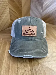 Geometric Mountain Leather Patch Hat – Laser Engraved Baseball Cap