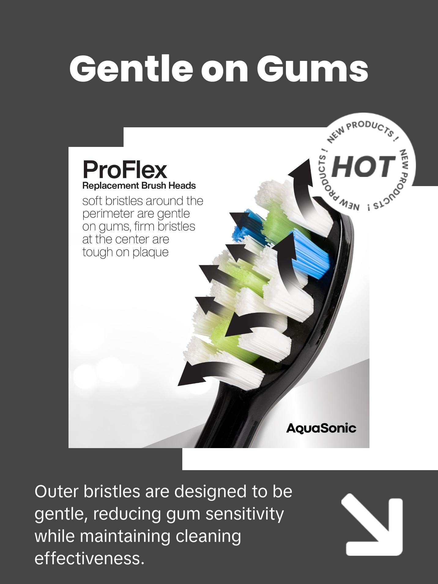 AquaSonic ProFlex Replacement Brush Heads for Electric Toothbrush - Whitening