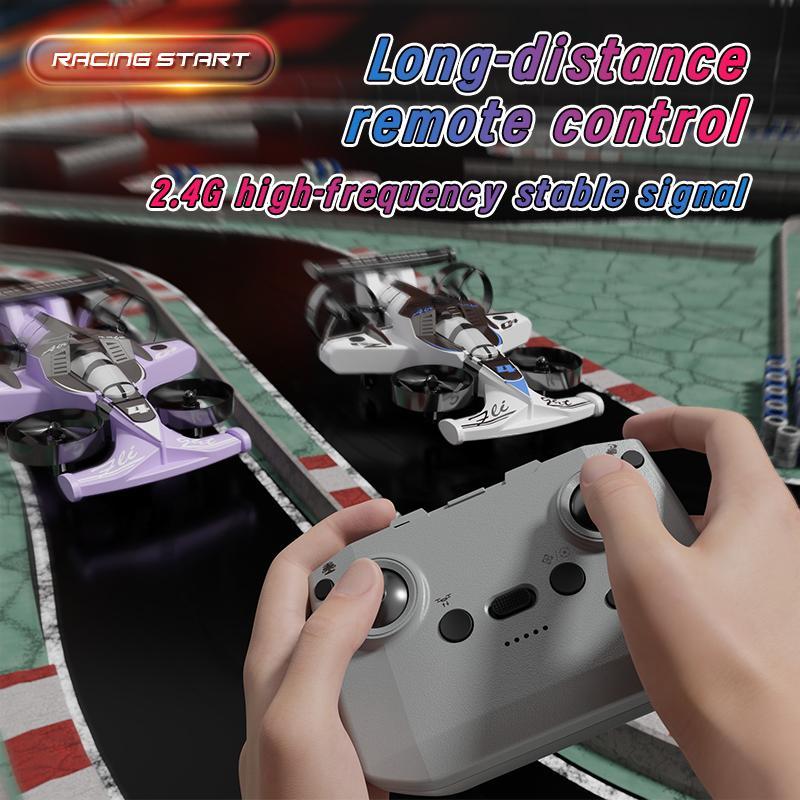 Remote-controlled car and plane combo, 360-degree drift tires, land and air capable, one-touch lift, impact-resistant materials, three adjustable speeds, perfect gift for boys and girls