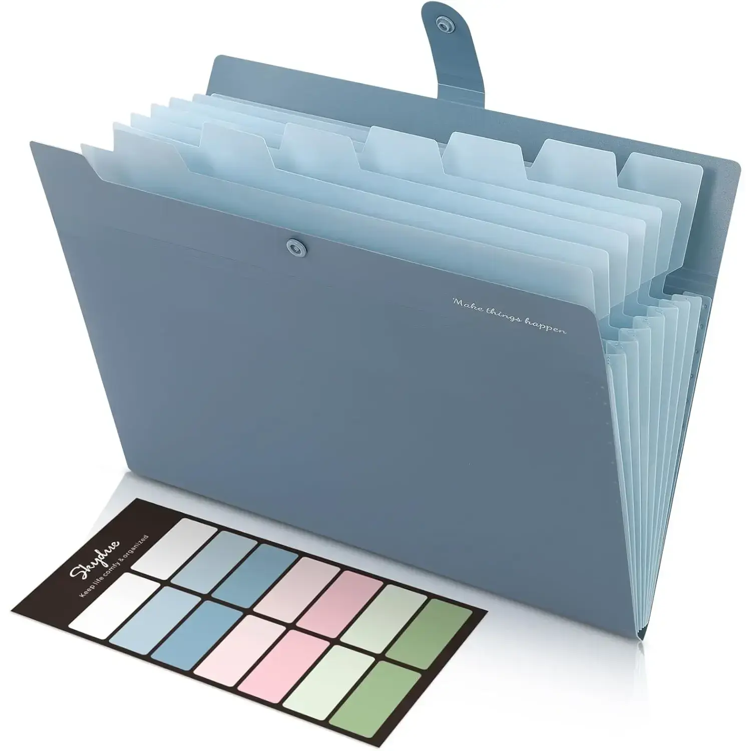 8-Pocket Plastic Expanding File Organizer with Labels, Portable Polypropylene Letter Size Blue Folder for College Office - Fits File Cabinets, Enhances Productivity for Document-Bill Receipt Storage, Accordion Folder
