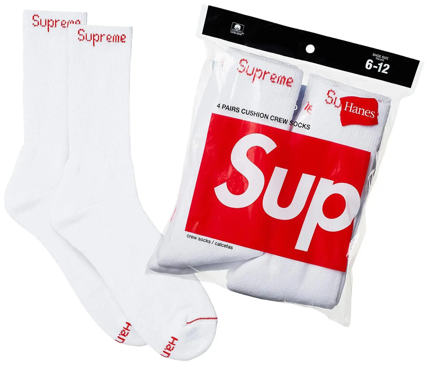 Supreme x Hanes Crew Socks (4 Pack) 'White', Menswear