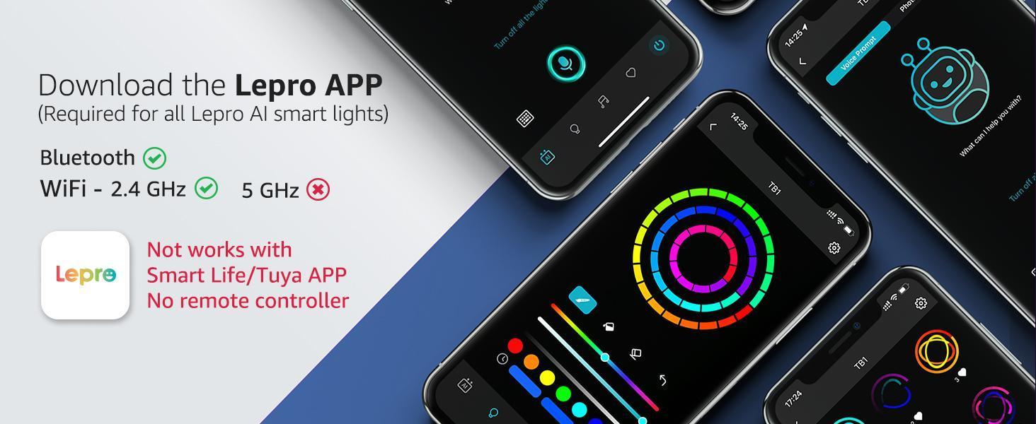 Lepro RGBIC AI Smart Table Lamp, Music Sync Smart Table Lamp Work with Alexa Google, LED Desk Lamp with 16M Colors, Color Changing Atmosphere Lamp for Bedroom Living Room Dimmable Night Light APP Control No Remote, 2.4 GHz