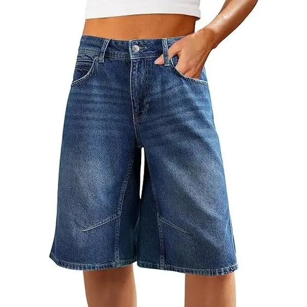 Cicy Bell Women's Summer Wide Leg Denim Shorts Casual Loose Mid Rise Jorts Bermuda Knee Length Jeans Shorts 