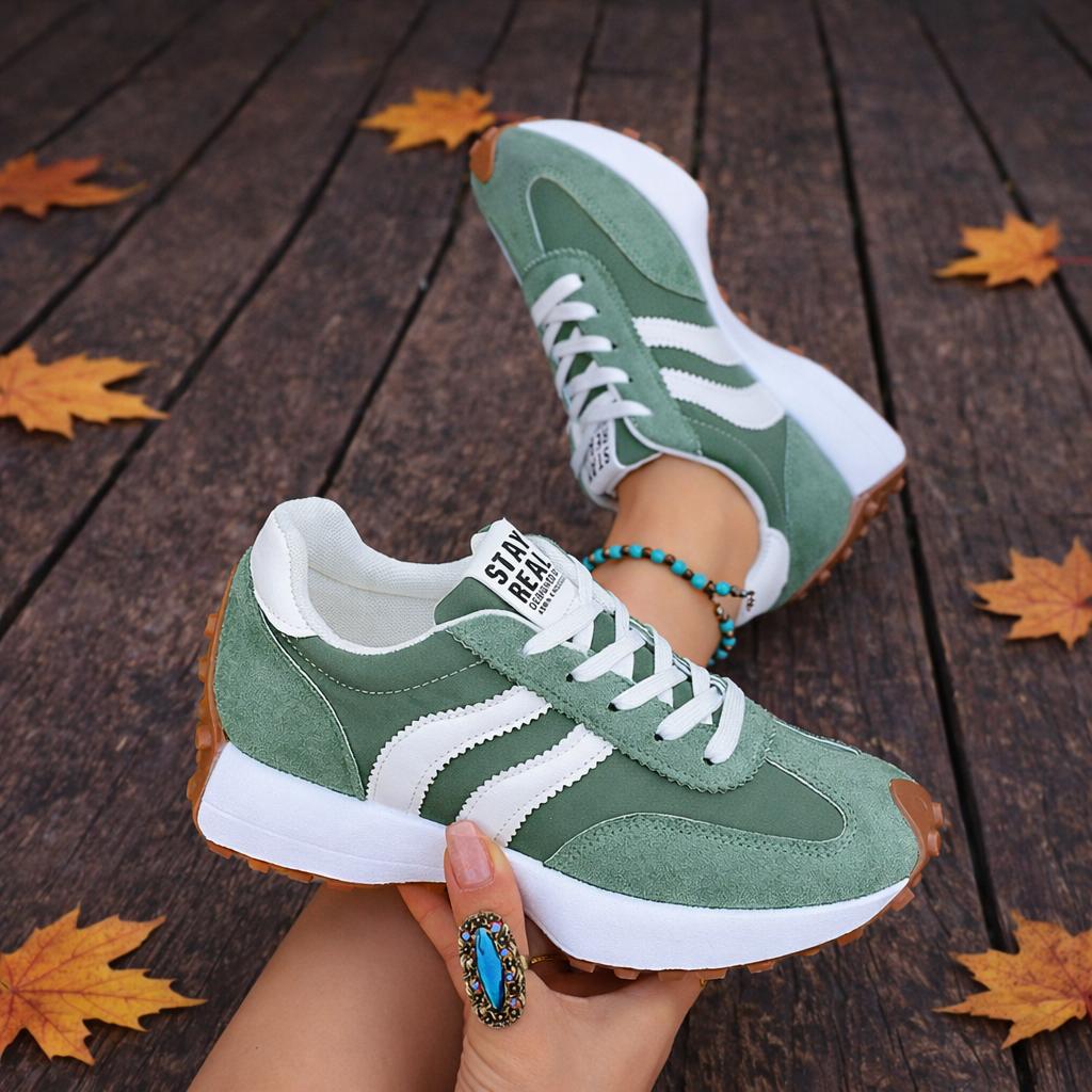 Women's Retro Color-Block Low-Top Sneakers - Breathable Fabric Upper, PU Cushioned Midsole & Wear-Resistant TPR Outsole - Lightweight and Comfortable for All Seasons - Modern Stylish Casual Shoes with Simple Design and Secure Lace-Up Closure.