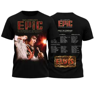 Elvis Presley Official Concert T-shirt - Baz Luhrmann’s EPIC Movie Merch, Featuring Classic Concert Graphic, Worldwide Tour Dates