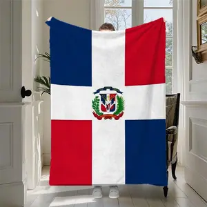 JOOCAR Dominican Flag Blanket - Soft, Warm, Reusable Throw with Vibrant Blue, Red & White Stripes and Coat of Arms Design, Perfect for Sofa, Office, Bed, Camping & Travel, All-Season Gift Blanket