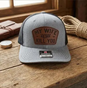 My Wife Will Kill You Leather Patch Trucker Hat – Funny Husband Humor Cap, Mesh Back Snapback, Playful Gag Gift for Men