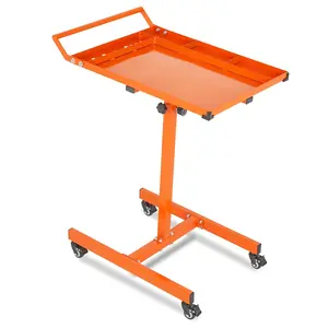 Garvee Orange Adjustable Height Steel Workbench: 220 lb Capacity Heavy-Duty Mobile Mechanic Cart with Lockable Wheels – No Drawer for Garage/Workshop/DIY/Repair Shop