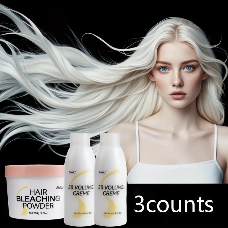 Hair Bleaching Powder Set, Hair Lightener, 1 Set Hair Bleaching Powder & Oxidant & Hair Dye Brush & Hair Dye Bowl, Professional Hair Dye Kit for Home & Salon Use