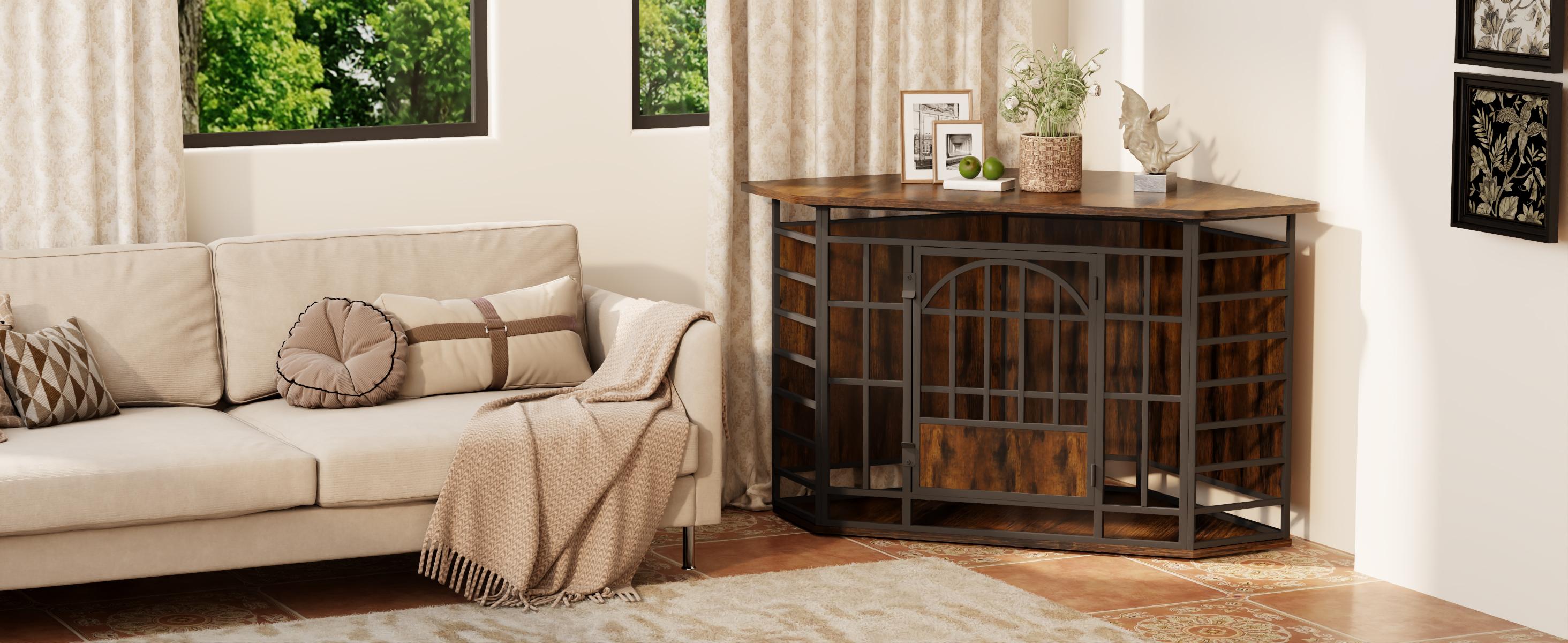 COZPAW 52 Inch Corner Dog Crate Furniture,Wooden Dog Kennel Indoor Furniture End Table,Modern Dog Cage Decorative Pet House TV Stand for Large Medium Dogs,Gray COZPAW 52 Inch Corner Dog Crate Furniture,Wooden Dog Kennel Indoor Furniture End Table,Modern Dog Cage Decorative Pet House TV Stand for Large Medium Dogs,Gray