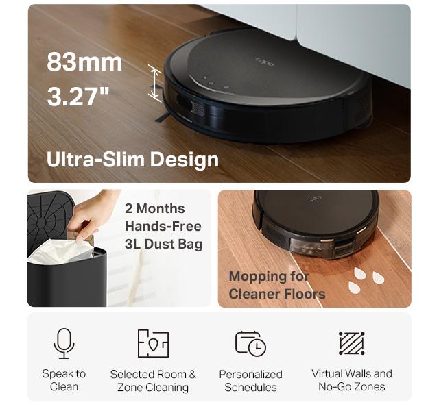 Tapo RV20 Max Plus Ultra-Slim Robot Vacuum and Mop with 5300Pa Suction, MagSLIM LiDAR Navigation, Auto-Empty Dock, 97% Dust Pickup, Alexa & Google Home Compatible - Deep Cleaning Machine Deep Cleaning Machine Automatic Wireless