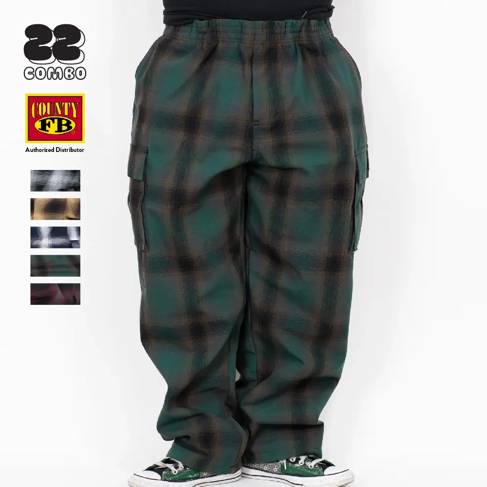 FB County Men's Classic Plaid Cotton Blend Baggy Pants - Basics with Button Closure, Hip Hop Streetwear Vibe for Warm Lounge and Everyday Wear