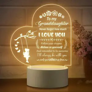 To My Granddaughter Heart Acrylic Night Light (4.72in) - Inspirational Festive Gift for Granddaughter, Decorative Home Supply for Birthday, Christmas