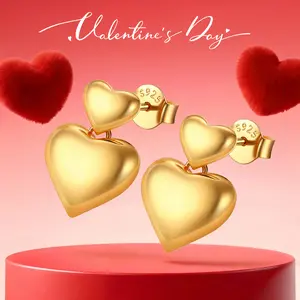U7 14K Gold Plated Heart Studs Golden Black Silver Color Hypoallergenic Lightweight Casual Daily Stud Earrings Jewelry Gift for Women