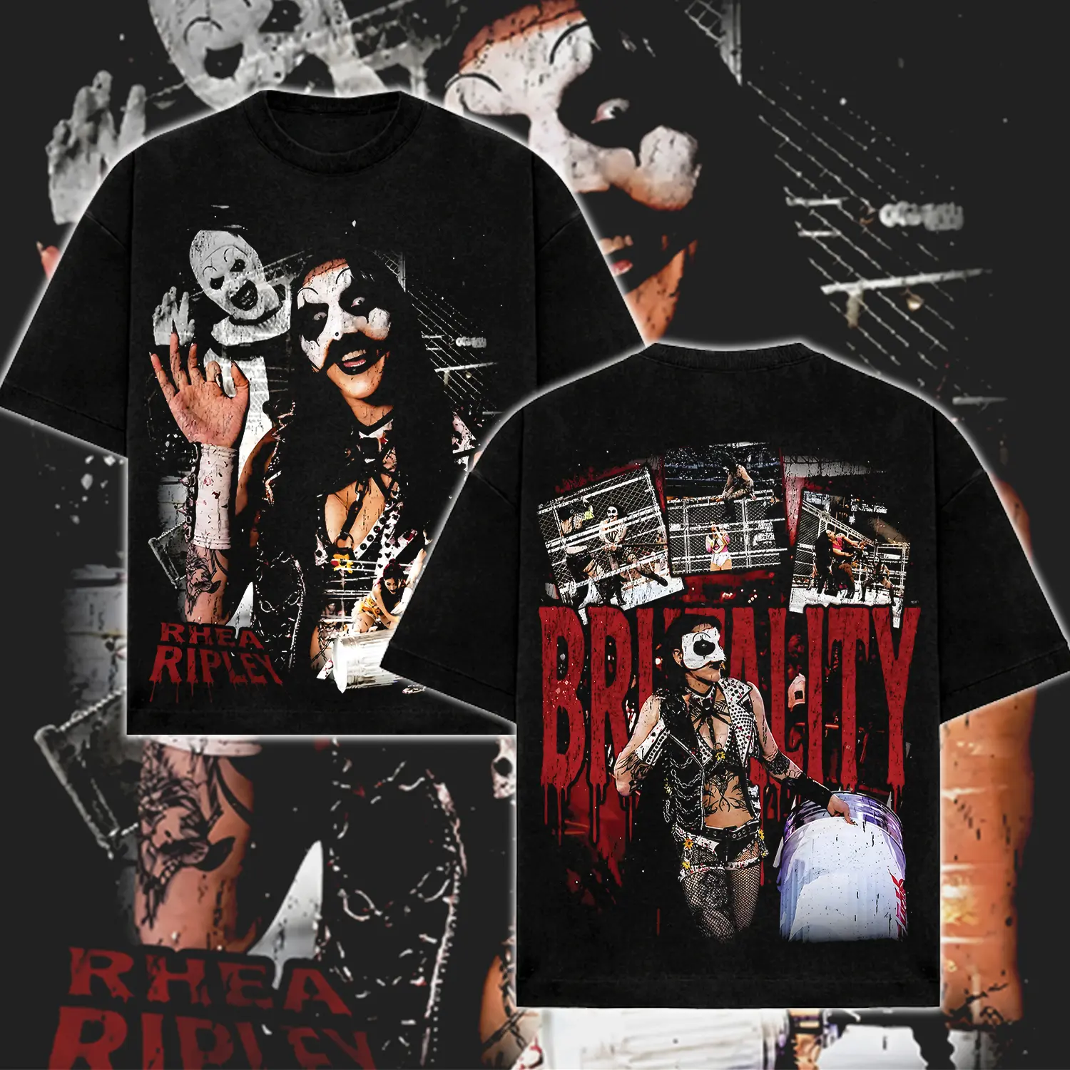WWE] Rhea Ripley Brutality Cotton Graphic T Shirt, WWE Women's
